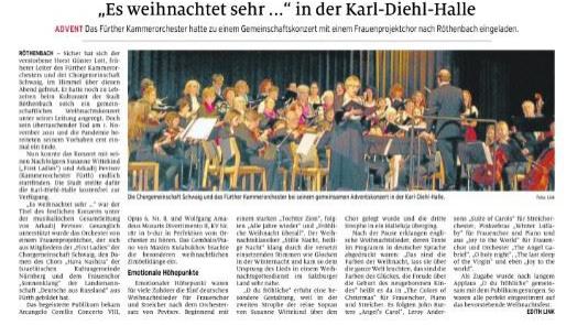 Die Chorgemeinschaft Schwaig und das Fürther Kammerorchester bei seinem gemeinsamen Adventskonzert in der Karl-Diehl-Halle. Foto: Link